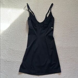 Elegant Black Lace Trim Shapewear Slip Dress